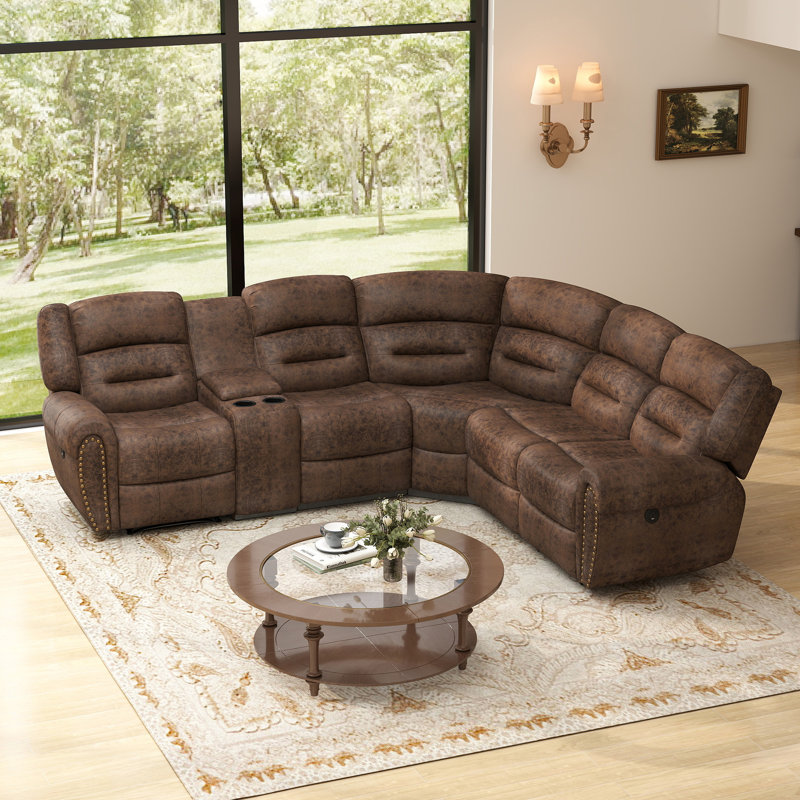 Canapé modulaire inclinable électrique en similicuir de 7 pièces d'une largeur de 97,4 po avec console centrale