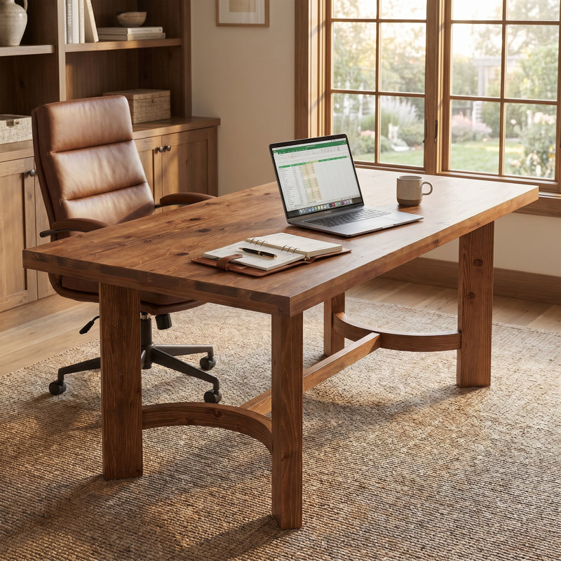 63" Solid Wood Executive Office Desk, Walnut