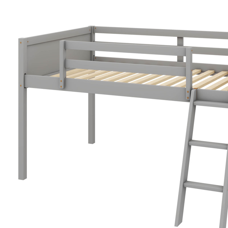 Twin size Wood Low Loft Bed with Ladder, Gray