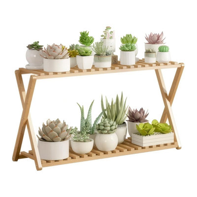 Bamboo Plant Stand Indoor/Outdoor 2 Tier Household Narrow Plant Rack by Rebrilliant