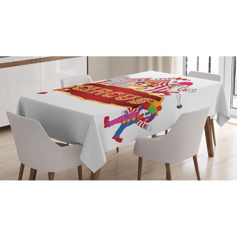 Nappe de cirque, animaux de cirque dressés «Happy Fun» avec tentes nostalgiques, exposition de partie de carnaval, housse de table rectangulaire pour décor de cuisine de salle à manger, 52 po x 70 po, rouge et blanc
