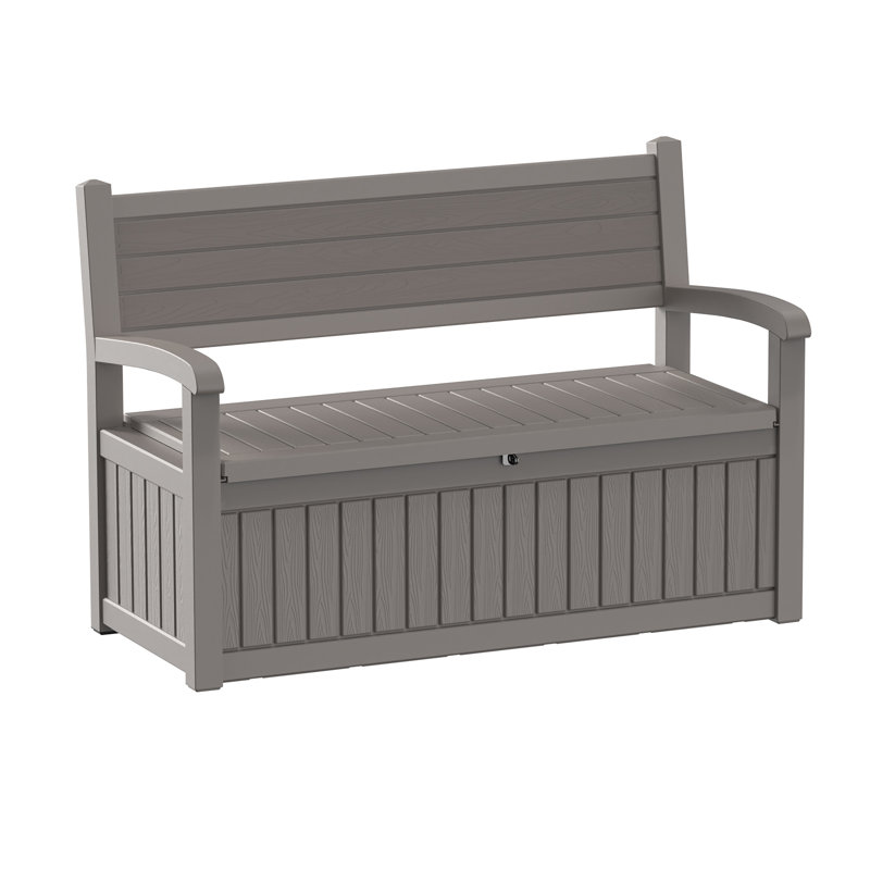 70 Gallon Storage Bench Durable Sturdy Resin Outdoor Storage Deck Box For Furniture And Supplies (Gray), Gray