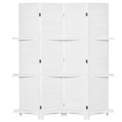 4 Panel 67" Tall Wood Privacy Screen Room Divider With 3 Display Shelves
