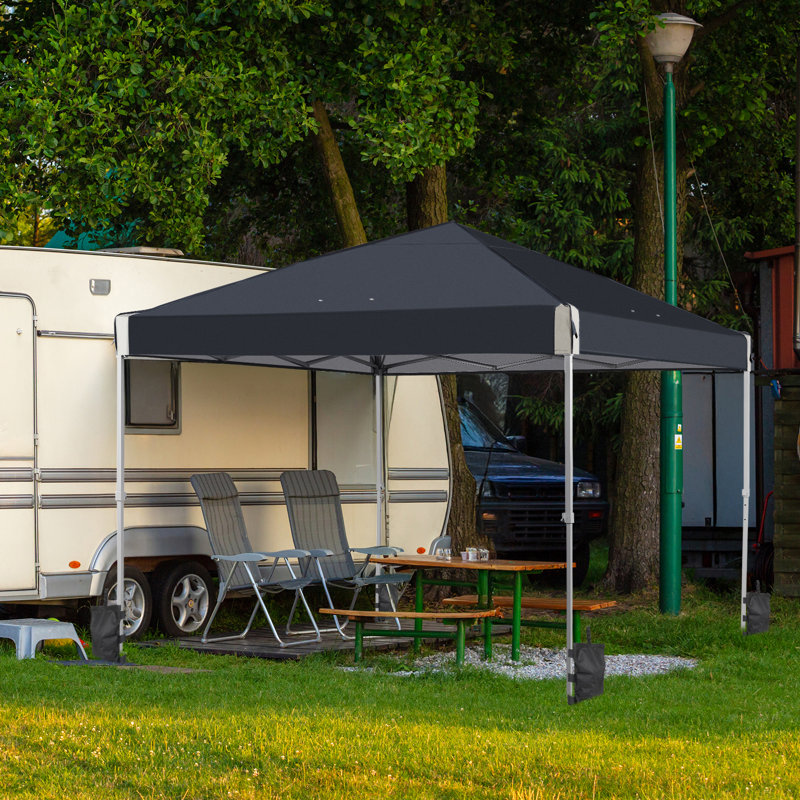 Iron Pop-up Canopy with Removable Mesh Sidewalls and Roller Bag, Black, 10 Ft. W x 10 Ft. D