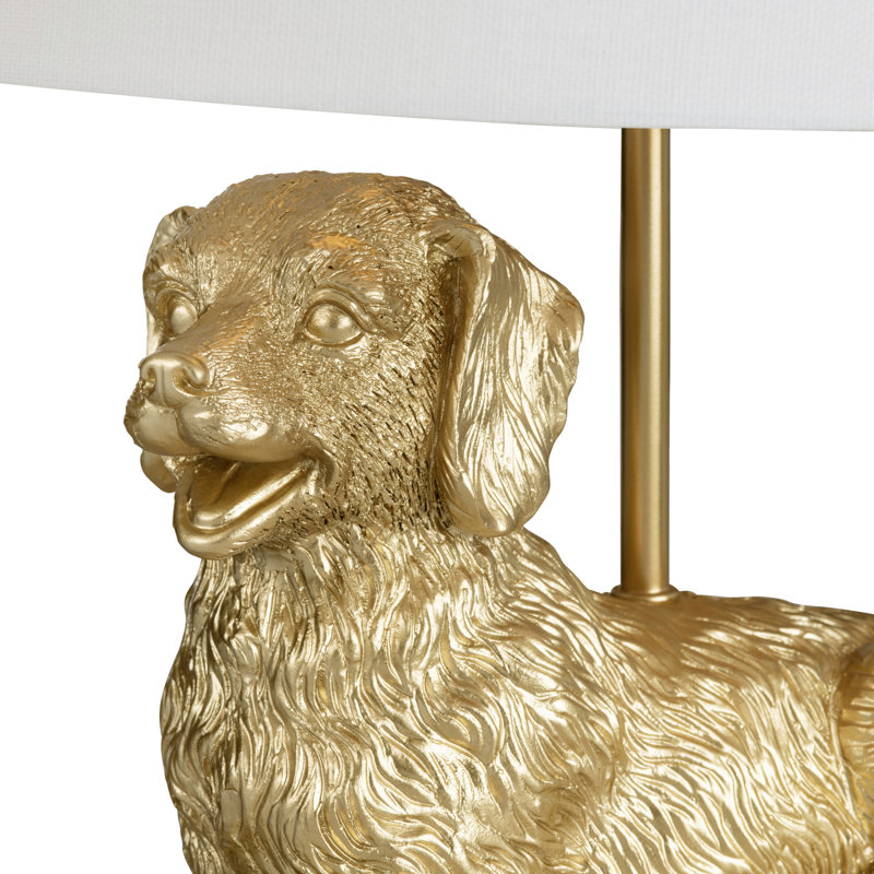 Lampe de table en résine pour chien avec abat-jour en lin, Doré, H 22 po x l 12 po x P 12 po, 100 W