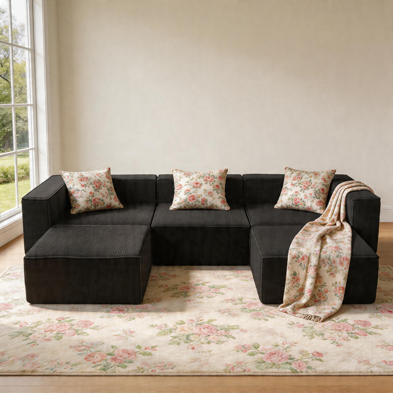 Canapé profond en velours côtelé avec module de compression Boneless, Velours côtelé noir