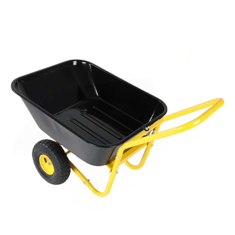 Brouette à deux roues, chariot de jardin, roues pneumatiques de 10 pouces (jaune + noir)