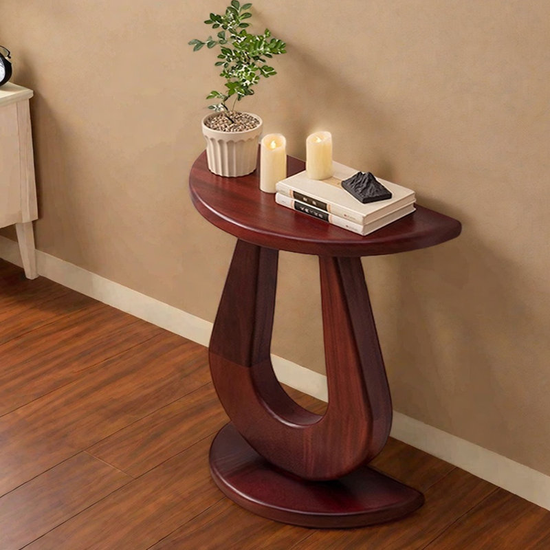 Table d'entrée moderne semi-circulaire, H 31,5 po x l 31,5 po x P 9,8 po, Bois rouge