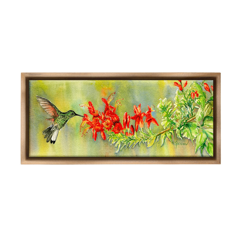 «Hummingbird And Lilies» par Christine Reichow sur, Cadre flottant orme Montalcino, H 14 po x l 31 po