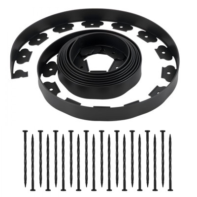 Bordure d'aménagement paysager, bordure de jardin en plastique de 20 pi x 2 po avec 120 pointes, sans creusage, rouleau de bordure de pelouse flexible, bordure de sentier de clôture de clôture résistante aux rayons UV pour parterres de fleurs