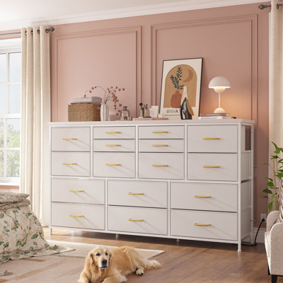 51.1" Wide 16-Drawer Dresser with Charging Station for Bedroom & 60" TV Stand,White