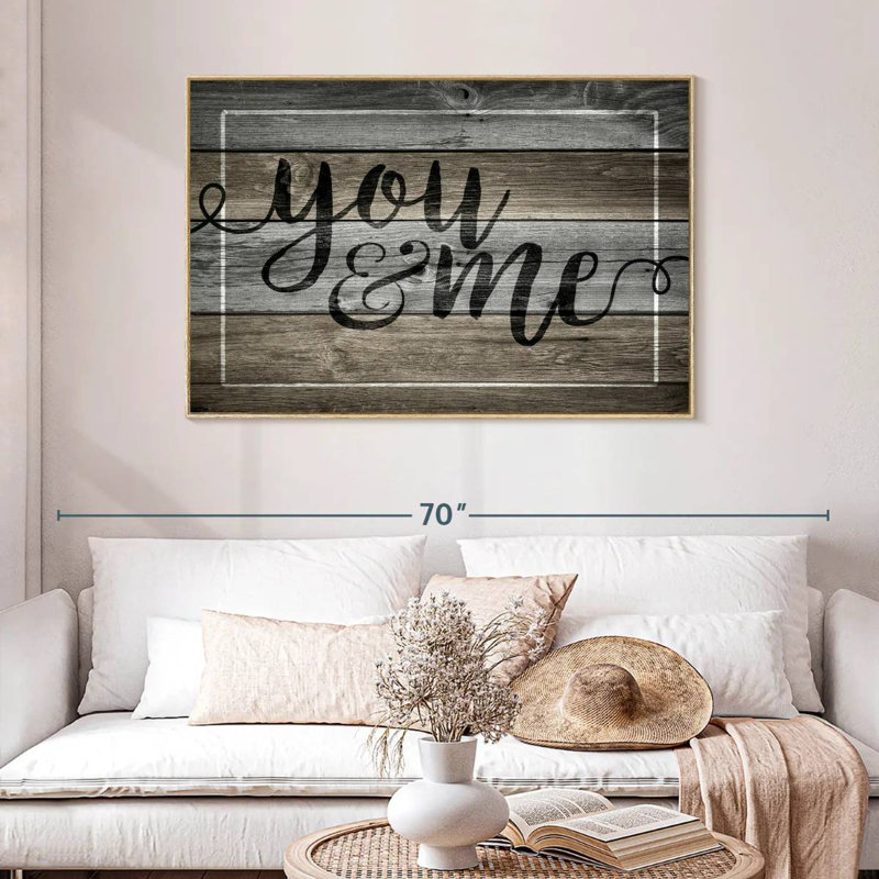 You And Me Typography Wall Sign, Floating Frame Natural Wood, 46" X 31"