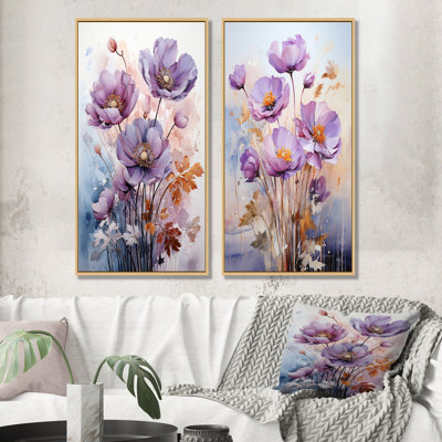 «Mauve Buttercups Mystical Moments» - Ensemble de 2 décorations murales Buttercups