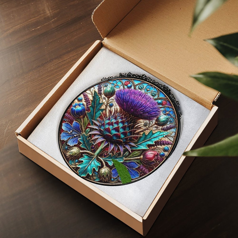 OrnateFloralCircularDesign vitrail pour fenêtre, 6.3x6.3in(16x16cm)