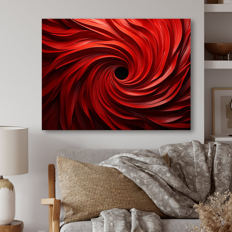 «Red Abstract Spiral Dreamscape III» - art mural abstrait en spirale en métal, H 12 po x l 20 po x P 1 po