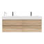 Meuble-lavabo mural 60 po avec tiroirs en chêne brut, panneau de grille noir, épissure en noyer, matériau de qualité E1, évier à quartz flottant avec système de tiroir silencieux, poignée cachée, système, eau E0