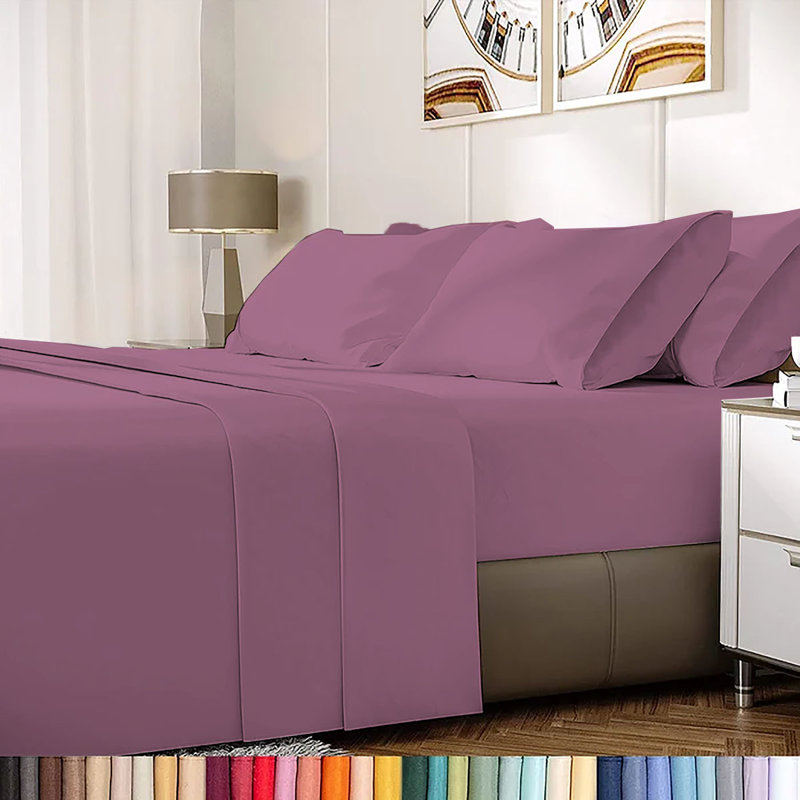 Ensemble de draps en rayonne de bambou 6 pièces , Ensemble de draps pour lit double + 1 drap-housse , Prune