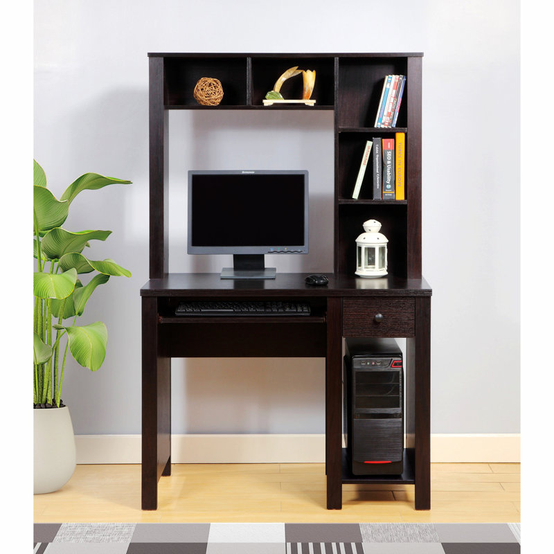 Wooden Office Desk, Writing Desk With One Drawer, Espresso
