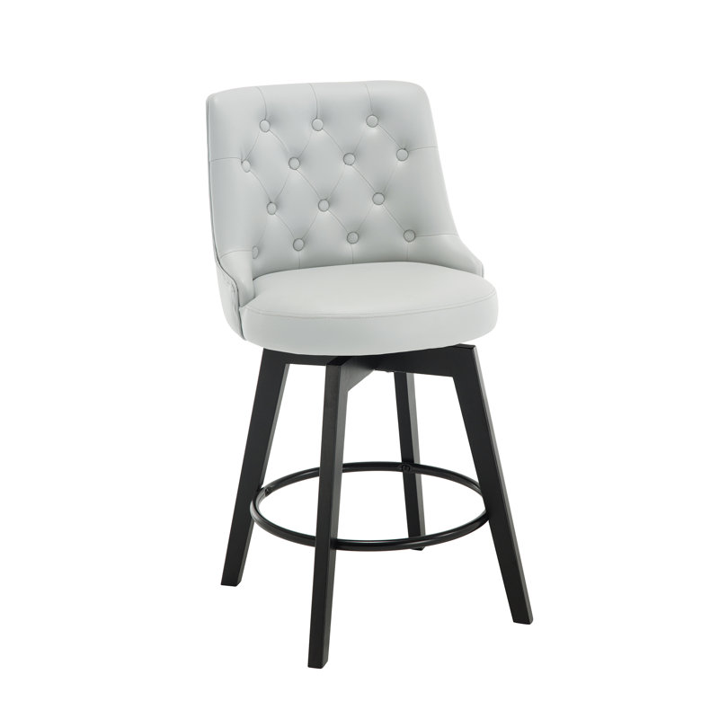 Swivel Upholstered 26'' Counter Stool Wood Leg, Light Gray