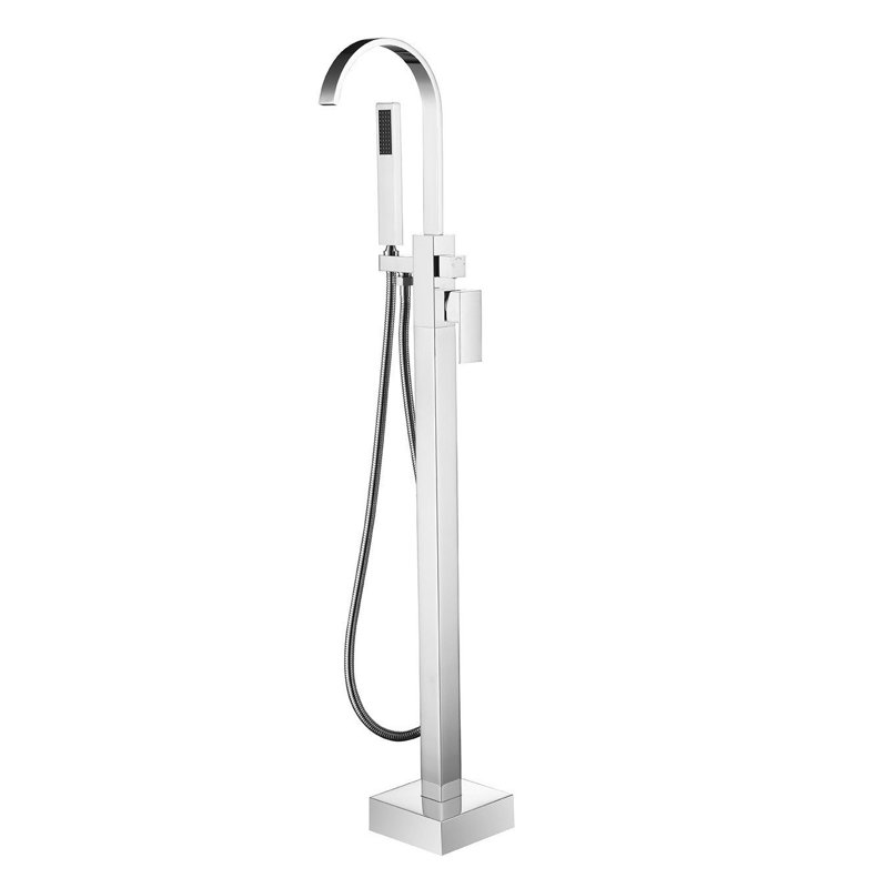 Robinet de baignoire monocommande à fixation au sol avec douche à main, Chrome