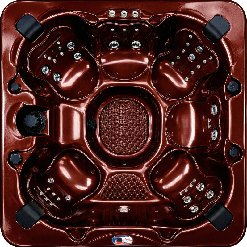 American Spas 240 Volt 7 45 - Jet Acrylic Square Standard (Hardwired) Hot Tub with Ozonator, White, Dark Cherry