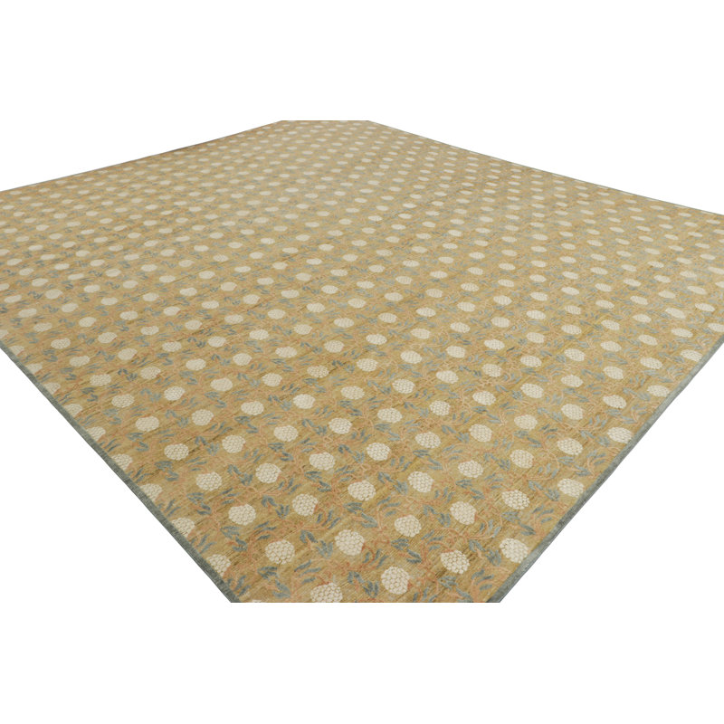 Rug & Kilim’S Oversized Block Print Rug In Gold With Cream Floral Patterns, Rectangle 8' x 10'