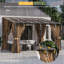 12 pi. L 10 pi. Pergola d'extérieur avec auvent et rideaux-129400701