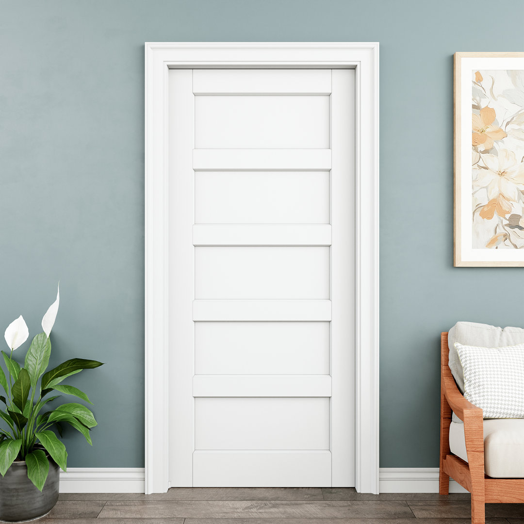 5 Paneled Solid Wood Sliding Doors White Pantry Sliding Pocket Door With Hardware Kit / Soft Close ARK DESIGN 