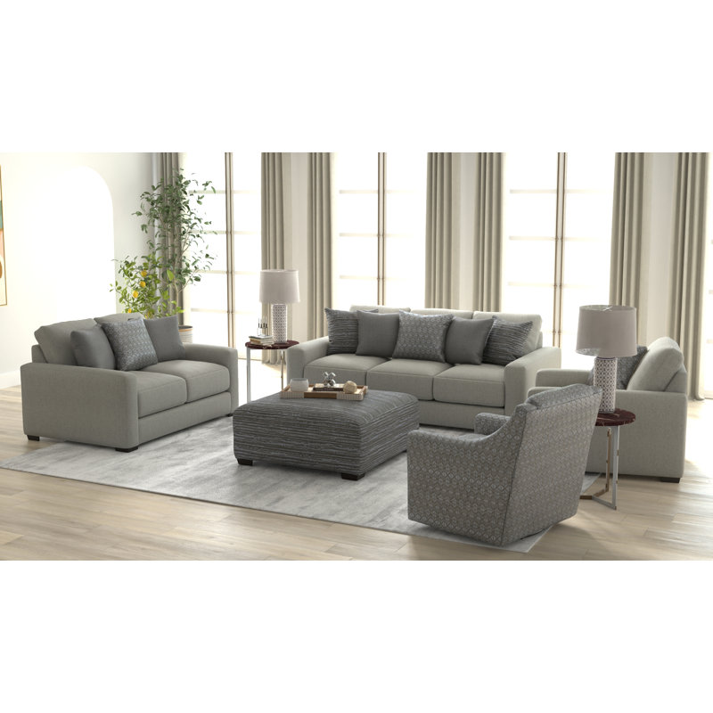 Canapé rembourré 94 po Mornimont avec sièges confortables et 5 coussins décoratifs inclus, 100 % polyester gris
