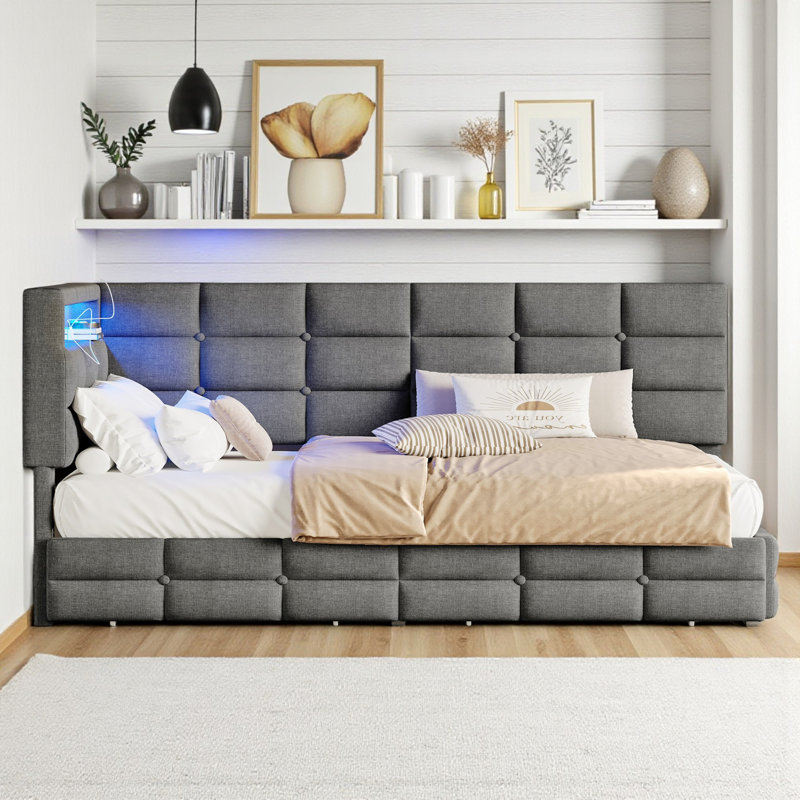 Upholstered Daybed With Storage Drawers, Gray