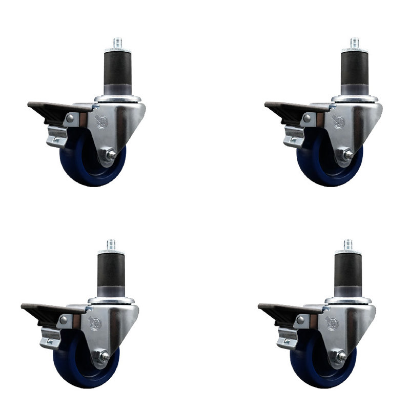 Ensemble de roulettes extensibles pivotantes en poly 3 à 1 5/8 po avec frein SCC
