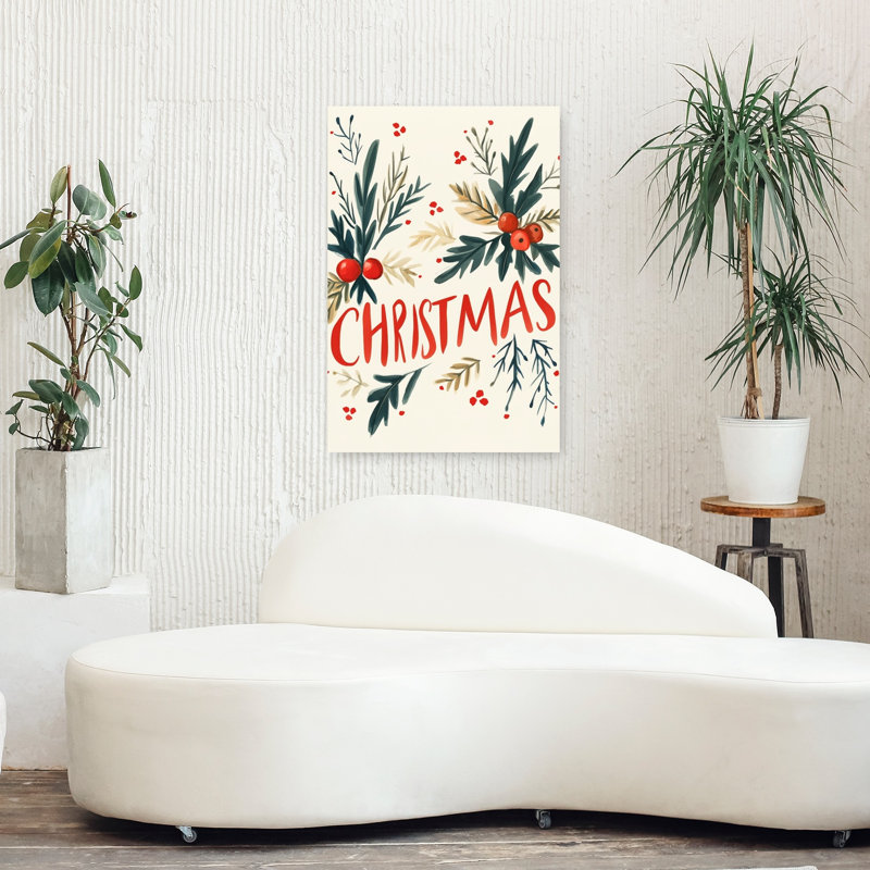 Holiday Greens Rustic Traditional Vintage Nature Winter Wall Art Print 1 Piece Wrapped Canvas Wall Art, 91.44cm H x 60.96cm W