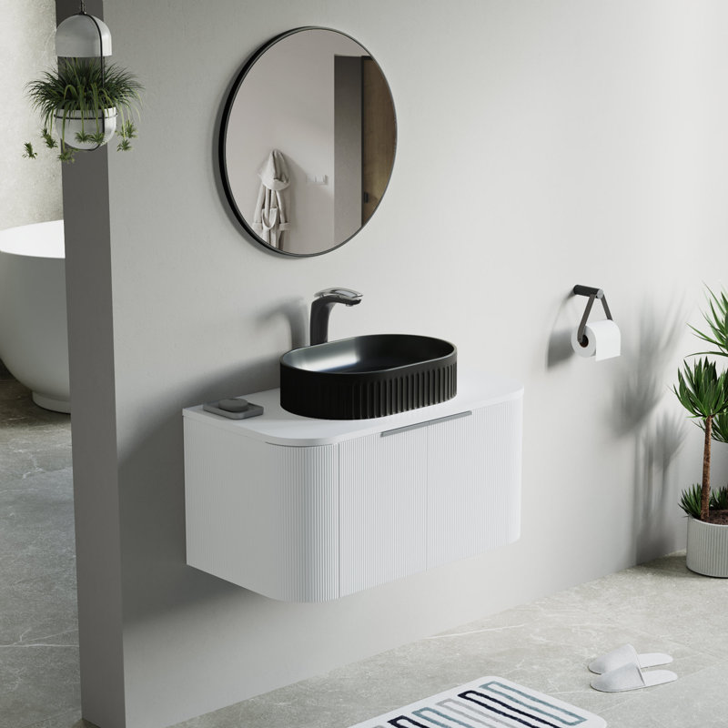 34" Single Vanity Set In Base With Sink, Black, White