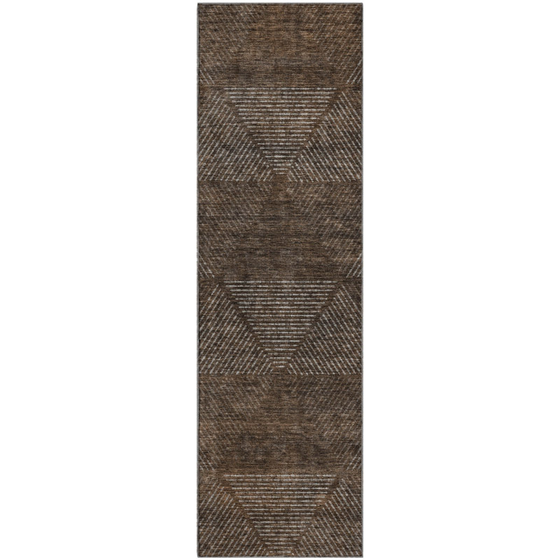 Tapis brun Prisco lavable à la machine de qualité supérieure, Tapis de couloir 2 pi 3 po x 7 pi 6 po