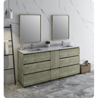 Loon Peak Formosa 72"" Free-Standing Double Sink Bathroom Vanity Set with Mirror (Faucet Not Included) -  Fresca, FVN31-301230ASH-FC