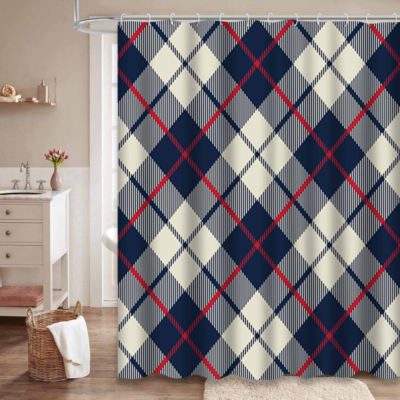 Petit rideau de douche diagonal en tissu beige avec 12 crochets, L 72 po x l 72 po