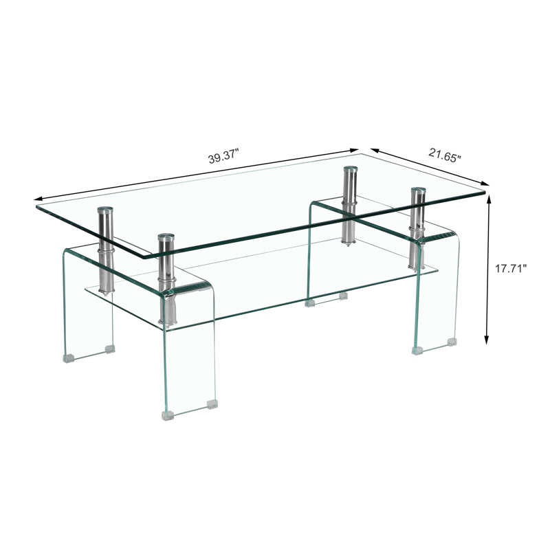 Table basse moderne en verre transparent For Living - 2 espaces de rangement avec espace chic