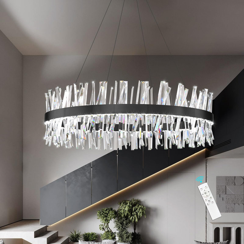 Lustre en cristal Glam, Noir mat, H 78 po x l 40 po x P 40 po