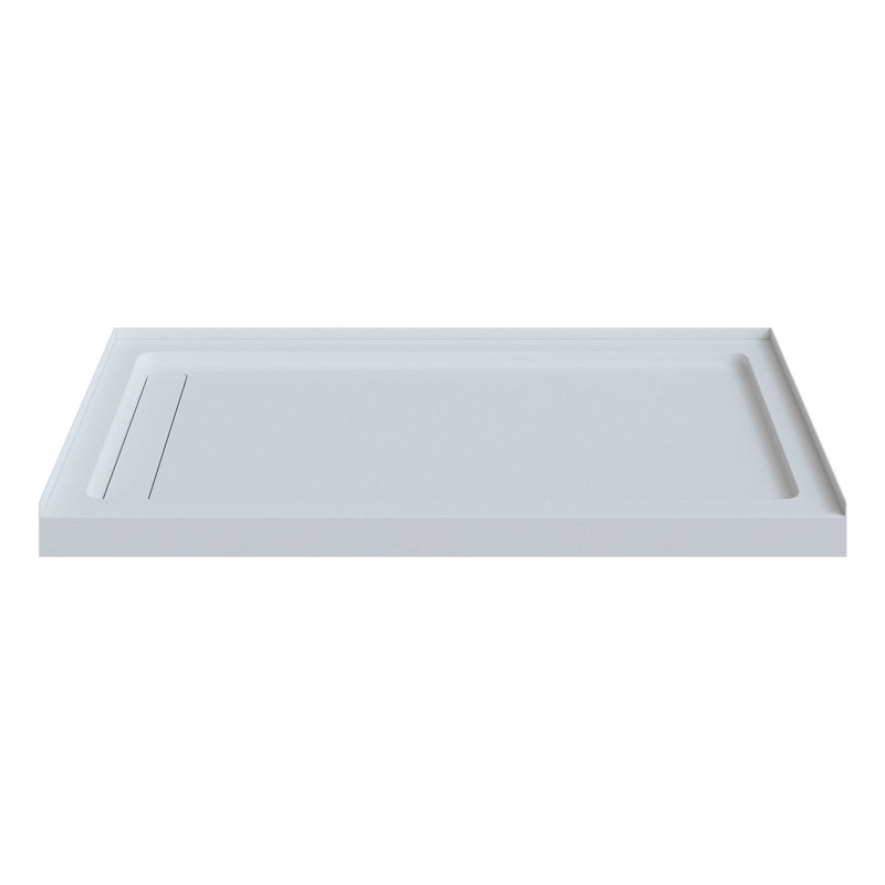 Velisse 60" x 32" White Textured Acrylic Shower Base with Left‑Side Linear Drain, Low 3" Threshold, and Fiberglass‑Reinforced Construction