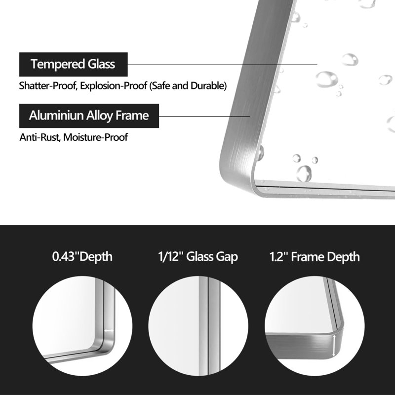 Miroir de salle de bain 40 po x 36 po Nickel brossé, 40,05 po x 36,05 po