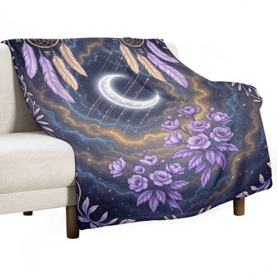 Dreamcatchers Moon Stars Flowers Celestial Luxury Flannel Throw Blanket, Soft Warm Fuzzy Blanket for Living Room Sofa Bed Home Decor
