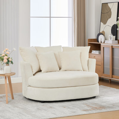 55.12" W Upholstered Slipcovered Barrel Accent Chair With 5 Side Pillows Chenille