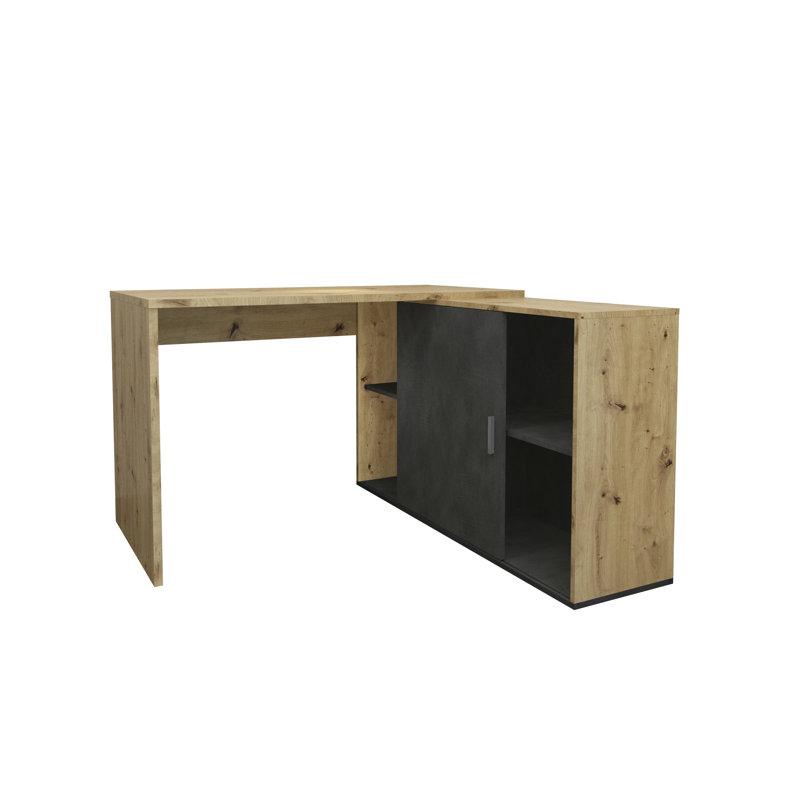 Sambour L-Shaped Writing Desk, Artisan Oak/Black