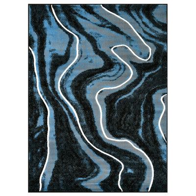 HR bleu gris noir moderne contemporain abstrait motif de tapis en marbre