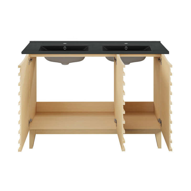 Cascade 48 po Meuble-lavabo double avec comptoir en céramique, Chêne naturel, Noir