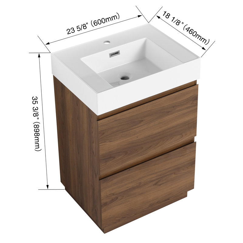 Meuble-lavabo transitionnel 24 po avec lavabo simple, deux tiroirs et style Shaker, 24"