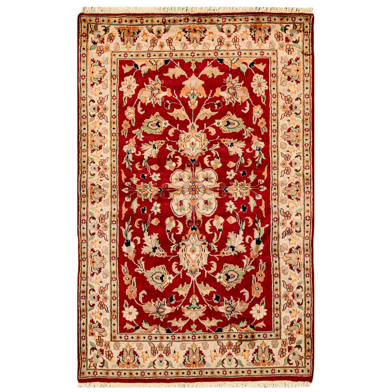 Tapis rouge et ivoire noué à la main de haute qualité