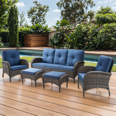 Valierius 5-Piece Outdoor Wicker Patio Furniture With 3 Seat Sofa, Rattan Coversation Set With Water Resistant Cushions