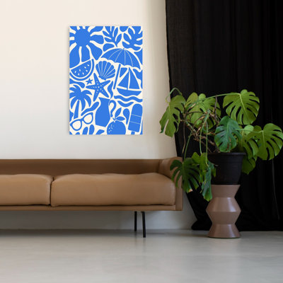 Summer Beach Vacation Pattern Abstract Palm Tree Starfish Beach Fruit Wall Art Print 1 Piece Wrapped Canvas Wall Art