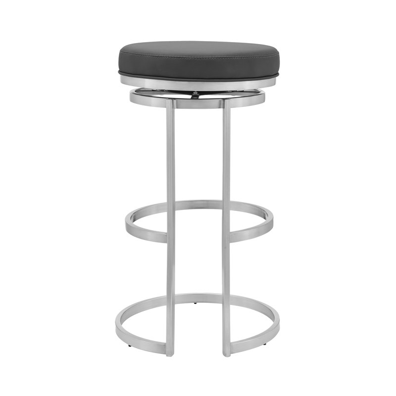 Tabouret de bar pivotant en similicuir gris de 30 po Quinix avec base en acier inoxydable brossé